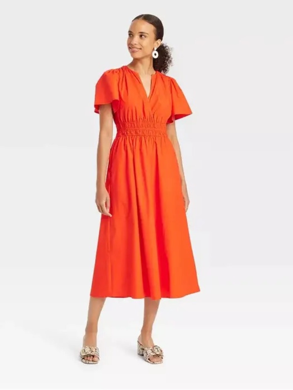 A new day  Bright red /Orange maxi Dress with Smocked Waist